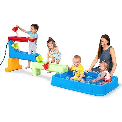 Simplay3 Raindrop Falls Water Table and Splash Kiddie Pool for Toddlers and Kids, 9 Water Play Table Accessories