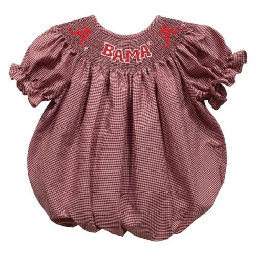 Alabama Crimson Tide Vive La Fete Girls Infant Gingham Smocked Bishop Bubble Dress - Crimson