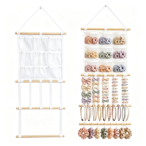 LQSEO Headband Holder,Hair Bow Organizer for Girls,Large Capacity Pre-Assembled Hair Accessories Display for Headbands,Bows,Clips & Scrunchies,Wall Hanging Nursery Room Decor