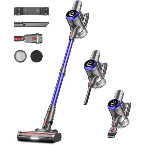 Cordless Vacuum Cleaner, 550W 45kPa 65Mins Vacuum Cleaners for Home with LED Display, Self-Standing Stick Vacuum with Anti-Tangle Brush, Rechargeable Vacuum Cordless for Pet Hair/Carpet/Floor