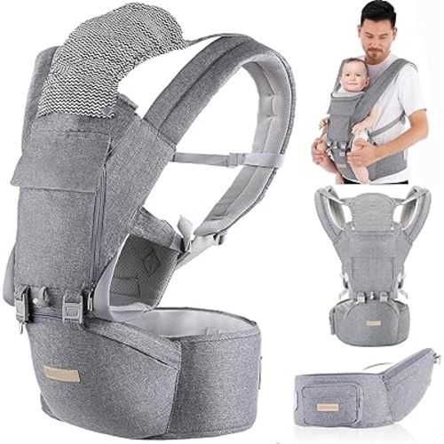 Baby Carrier Newborn to Toddler: 9-in-1 Convertible Carrier Ergonomic Infant Carriers All Seasons, M Positions, Adjustable Strap Perfect for Travel 3-36 Months Grey - Baby Carrier with Hip Seat