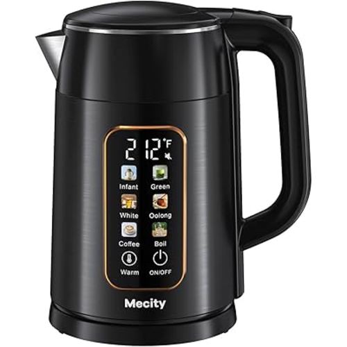 Mecity Electric Kettle 1.7L Touch Screen Temperature Control Water Boiler, No Plastic Contact with Water. 6 Preset Temperature Programs, 2 Hours Keep Warm, Black
