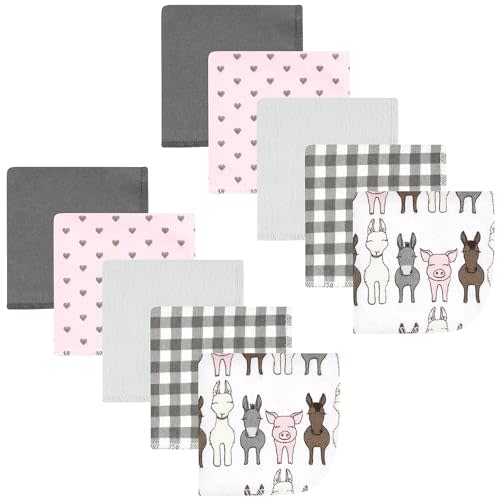 Hudson Baby Unisex Baby Flannel Cotton Poly Washcloths, Farm Friends Pink 10Pk, One Size