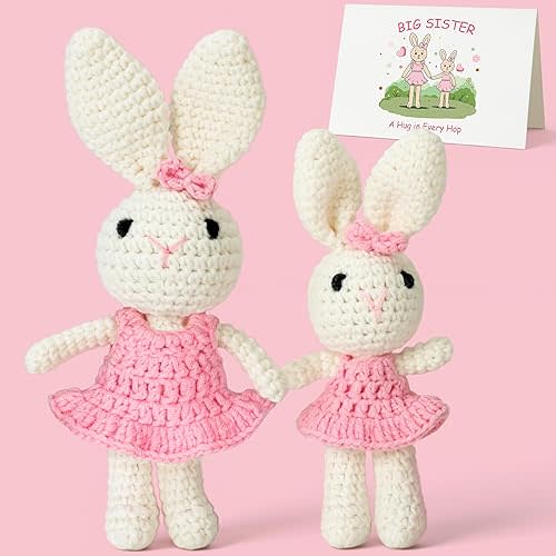 Big Sister Crochet Gifts for Girls, Big Sister Little Sister Doll Gift Set to Celebrate Little Girls Promoted to Sister, Gifts for Older Siblings of New Baby