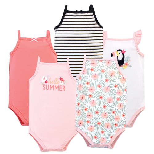 Luvable Friends Hudson Baby Sleeveless Bodysuits 5pk, Rainforest Aviary, 0-3M