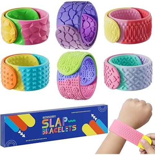 Sensory Slap Bracelets for Kids Teens,6PCS Fidget Toys Snap Bracelets for Stress Anxiety Autistic ADHD,Calm Down Classroom Travel Students Prizes Toys, Stocking Stuffers for Teens Boys Girls
