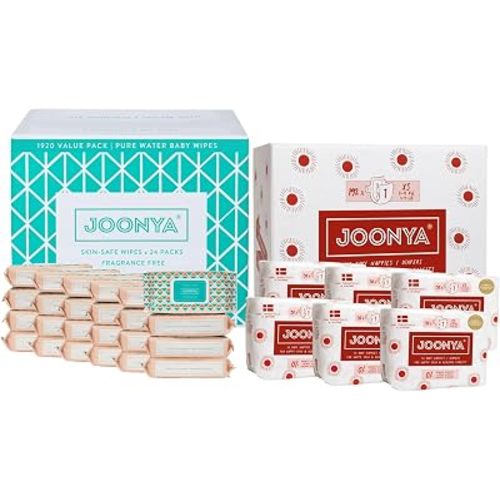 Joonya Newborn Gift Set | Diapers Size 1 (192 Count) + Baby Wipes 24-Pack (1,920 Count) | Non-Toxic, Exo-Friendly, Fragrance Free for Sensitive Newborn Skin
