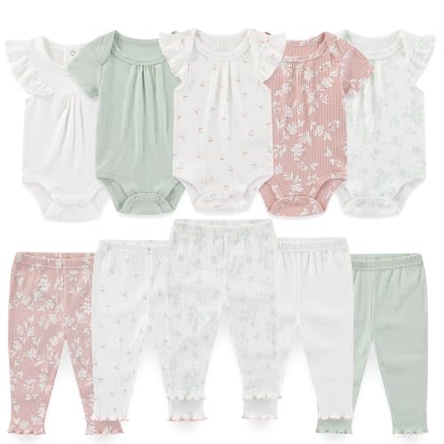 falianni Baby Boy Girl 10 Piece Combined Type Clothing Set Cotton Baby Bodysuits and Pants Set Home Outdoor Infant Clothes
