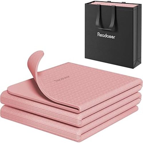 Readaeer Foldable Yoga Mat for Travel Folding Yoga Mat 6mm Thick with Carrying Bag, Non-Slip TPE Exercise Pilates Mat for 72" L x 24" W x 0.24 Inch