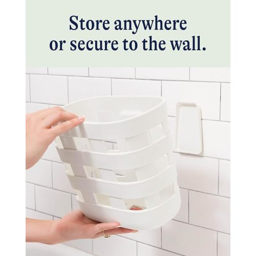 Lalo Bath Time Storage Bin - Keep Items Organized & Dry with Non-Toxic Plastic, Easy Cleanup, Removable Drying Bin, Woven Baby Organizer, Secure Wall Attachment, 9 x 5.5 x 8.5 in - Coconut