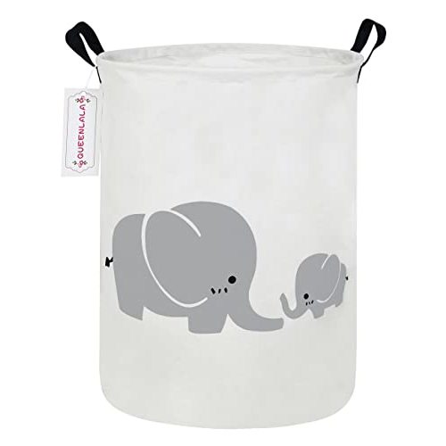 QUEENLALA Large Storage Basket,Laundry Hamper/Bathroom/Home Decor/Collapsible Round Storage Bin,Boys and Girls Hamper/Boxes/Clothing(Parent-child elephant)