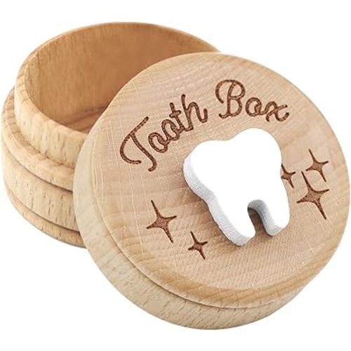 Wooden Tooth Fairy Box Dropped Tooth Keepsake Storage Box for Boys and Girls Cute Lost Tooth Holder Toddler Teeth Case (1 Piece)
