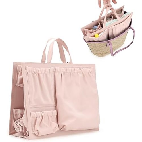 Lmbabter Removable Organizer Insert with Insulated Pocket,Updated Diaper Bag with 11 Total Pockets&Changing Pad, Handbag Tote Bag for Women Mommy Nurse (Pink)