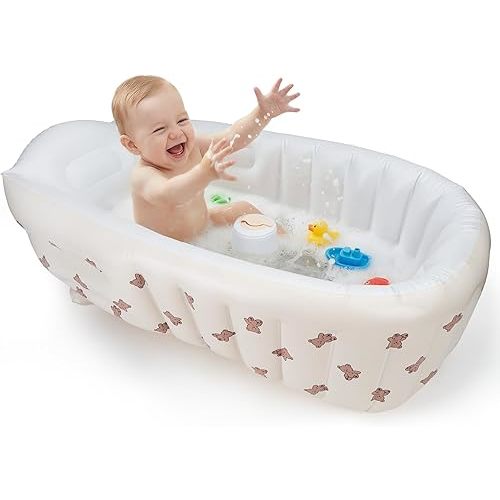 UNEEDE Inflatable Bathtub for Toddlers, Portable Baby Tub with Built-in Air Pump, Anti-Slip Design with Big Drain, Perfect for 0-6 Months Newborn and up, Ideal for Home Travel & Beach
