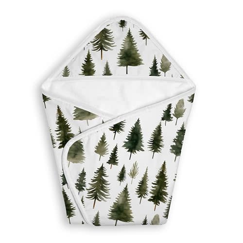 Sweet Jojo Designs Hooded Baby Towels (Sage Green Woodland) for Boys/Girls, Toddler Bath Towel - Infant Bathing Supplies, Newborn Essentials Must Haves (Forest Themed, Pine Tree, Watercolor, Trees)