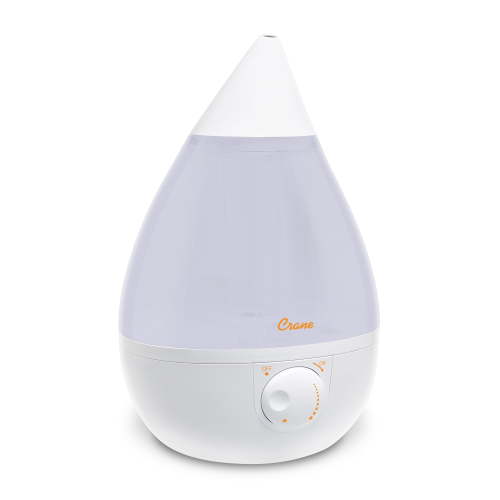 Crane White Drop Ultrasonic Cool Mist Teardrop Humidifier, 1 Gallon Tank, Baby Humidifier for Nursery, Bedroom, Plants, Office, Adjustable Mist Levels