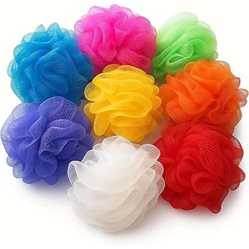 Mesh Loofah Sponges, 8-Pack Small Loofahs for Kids Colorful Sponges Mesh Pouf Resuable Shower Sponges Loofah Bath Ball Back (8 Pack)
