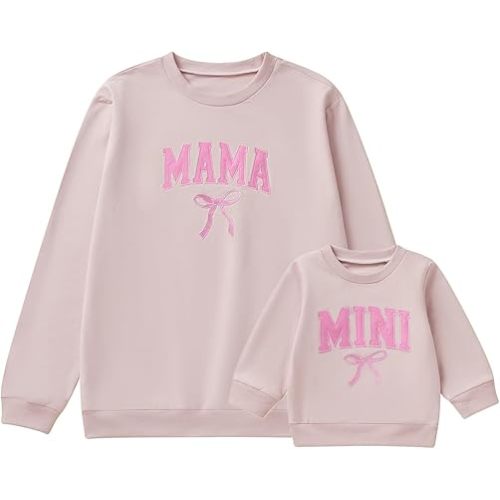 Karwuiio Mommy and Me Fall Outfits Mama and Mini Sweatshirts Family Matching Outfits Letter Print Pullover Sweatshirt Tops