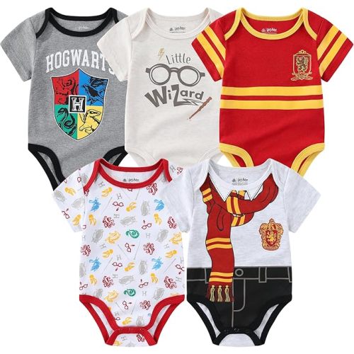 WARNER BROS Harry Potter Baby Boys 5 Pack Bodysuit for Newborn and Infant