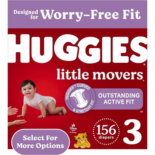 Huggies Size 3 Diapers, Little Movers Baby Diapers, Size 3 (16-28 lbs), 156 Count (6 packs of 26)