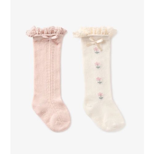 Floral Knee-high Non Slip Baby Socks 2 pack