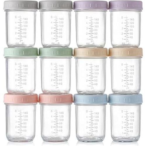 VITEVER 12 Piece Glass Clear Baby Food Storage Containers | 8 oz | Microwave, Dishwasher & Freezer Safe