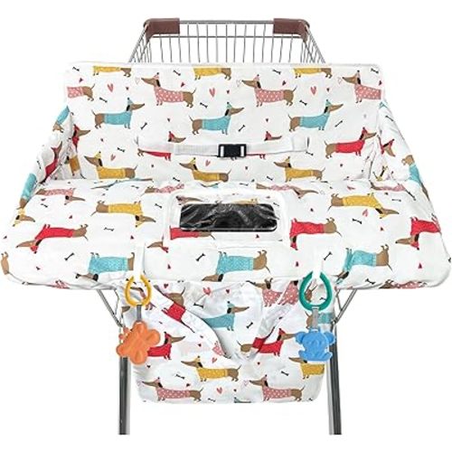 Shopping Cart Cover for Baby,2-in-1 High Chair Cover Soft,Portable, and Machine Washable,Comfortable Cotton Seat Pad with Safety Harness and Portable Cloth Bag,Fits All Supermarkets and Restaurants