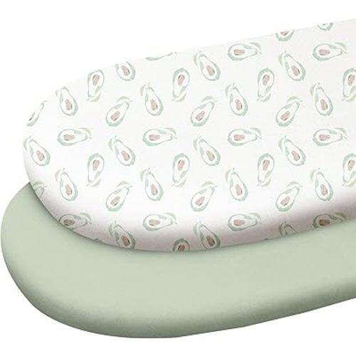 Gllquen Baby Bassinet Sheets 2 Pack, 100% Cotton Organic Bassinet Fitted Sheets for Girls Boys, Soft & Breathable Unisex Baby Mattress Sheet for Standard Bassinets 33"x17"(The Avocado Diary)