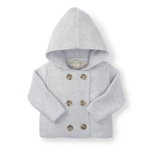Hope & Henry Baby Hooded Sweater (Light Grey Heather, 3-6 Months)