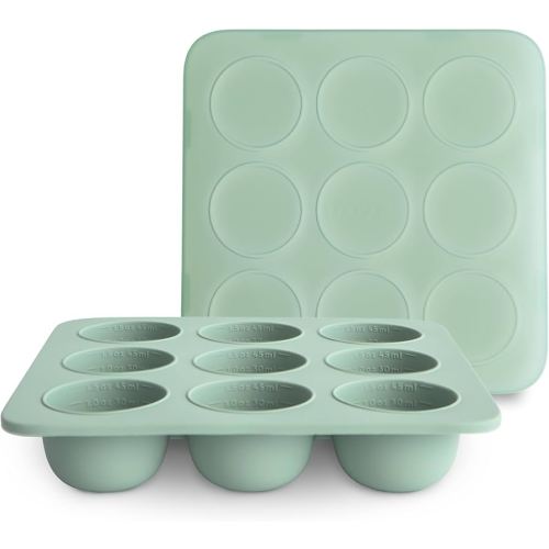 mushie Silicone Baby Food Freezer Tray with Lid | 9 Cups x 1.5oz | BPA Free Storage Container (Cambridge Blue)