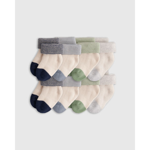 Organic Fold Over Socks 8-Pack - Baby Boy in Navy/Light Blue/Green/Grey