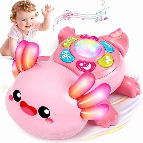 Baby Crawling Toy 6-12 Months, Tummy Time Musical Light-Up Axolotl Toy with Obstacle Avoidance, Interactive Early Educational Learning Toys for Infants 6-9-12 Months, Gift for 1 Year Old Boy Girl