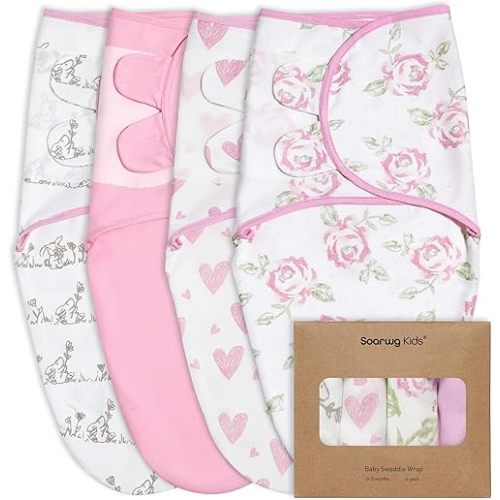 Organic Baby Swaddle Sleep Sacks, 4-Pack Swaddles for Newborns Baby Essentials, Infant 0-3 Months, 100% Cotton Soft & Snug Adjustable Wrap Nursery Swaddling Blankets Improves Sleep