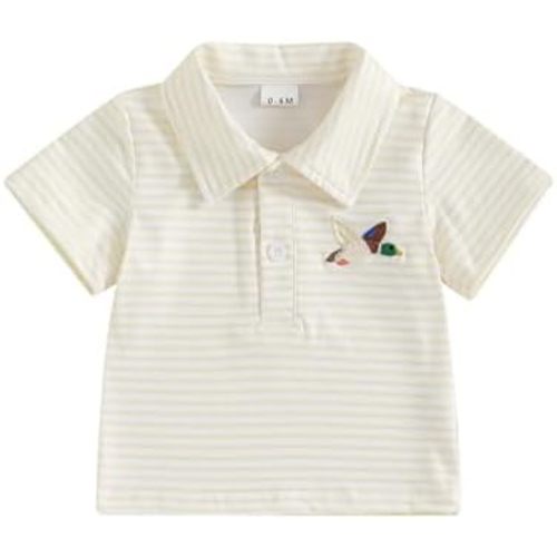 Toddler Baby Boys Girls Polo Shirt Mallard Duck Embroidery Striped Short Sleeve Lapel Button Down Shirts Tops Summer