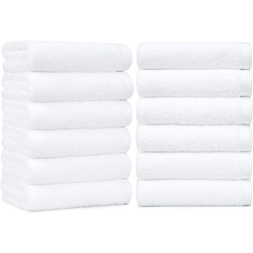 Amazon Basics Soft and Thick Cotton Hand Towels for Bath, Kitchen, Gym, 16 x 26 in, White, 12-Pack