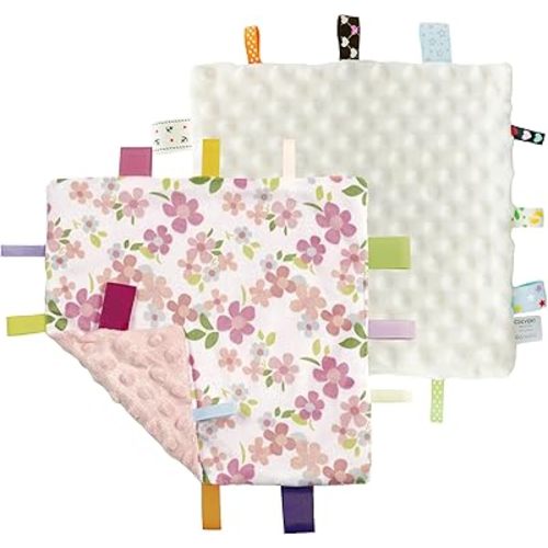 CREVENT Tag Security Blankets for Babies, Soft Small Loveys for Girls, Baby Comforter Sensory Blanket, Great Gifts for Birthday Baby Shower 10"X10" (Wildflow+Ivory)