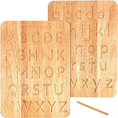 Montessori & Me Wood Alphabet Tracing Board Montessori Letters - Wooden Large Print Letters for Toddler to Preschool - Reversible Uppercase and Lowercase