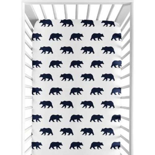 Sweet Jojo Designs Boy Baby Fitted Crib Sheet Big Bear Blue and White