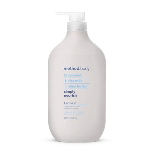 method Body Wash, Simply Nourish, 28 fl oz | Soothing Formula, Leaves Skin Feeling Soft & Moisturized, Made Without Parabens, Notes of Coconut, Rice Milk & Shea Butter