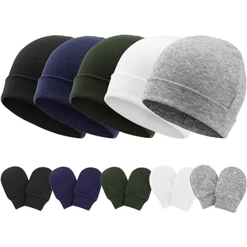 Baby Hats and Mittens Set Toddler Cotton Beanie Infant Cap No Scratch Gloves Newborn Hospital Hats