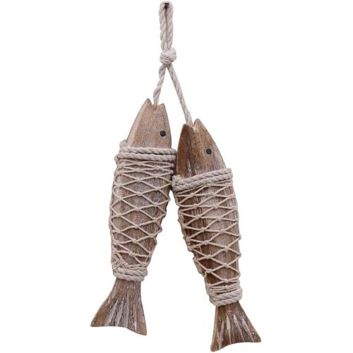 Antique Wood Fish Decor Ornament Wall Hanging Decorative Sculpture Wooden Fish for Home Nautical Theme