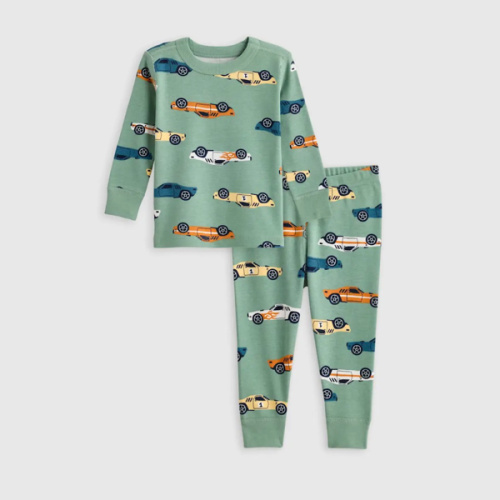 100% Organic Cotton Long Sleeve and Pant Pajama Set in Racecars