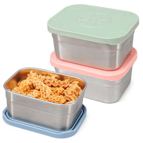 Caperci 3 Pack 10oz Stainless Steel Small Food Containers with Silicone Lids - Leak proof, Reusable & BPA-Free(290ml)