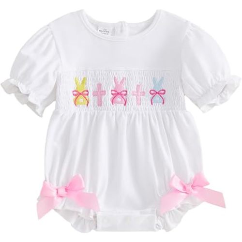 Baby Girl Halloween Outfit Pumpkin Bubble Romper Short Sleeve Stripes Jumpsuit Cute Smocked Clothes