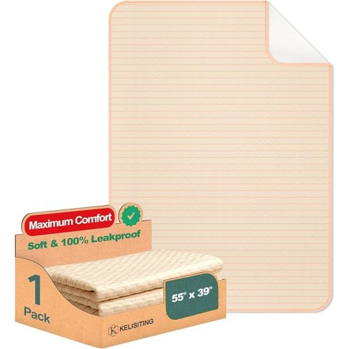 KELISITING Incontinence Bed Pads - 55" x 39" Washable Waterproof Underpads (Pack of 1) - Reusable Extra Large 4-Layer Soft Pee Pads for Adults, Women, Elderly - for Sofa, Couch, Furniture