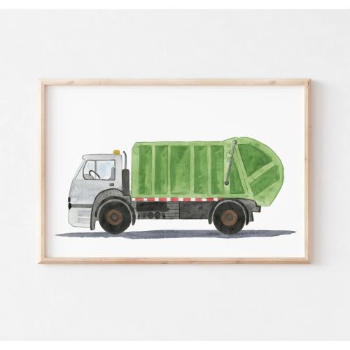 Garbage Truck Print, Garbage Truck Poster, Utility Vehicle Wall Art, Vehicle Prints, Boys Room Wall Art, Kids Room Decor, Playroom Decor