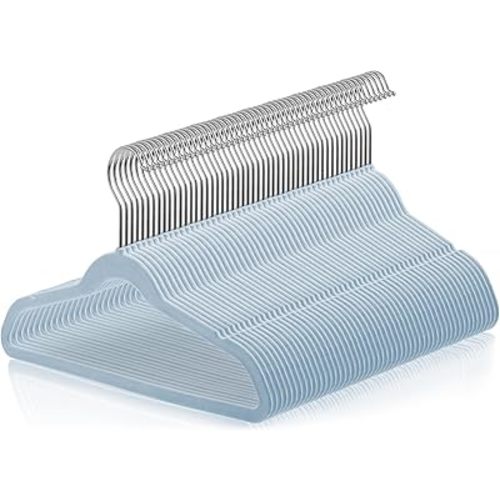 Casafield 50 Velvet Kid's Hangers - 14" Size for Children's Clothes - Light Blue