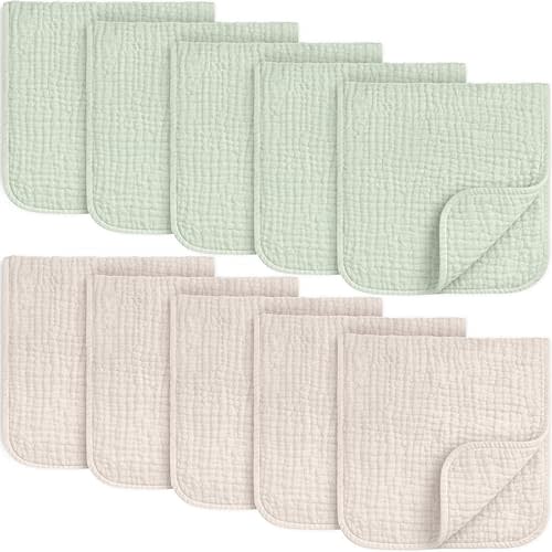 KeaBabies Organic Muslin Burp Cloths Baby Boy, Girl, 10-Pack (Sage)
