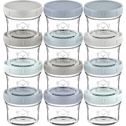 KeaBabies 12pk 4oz Glass Baby Food Containers with Lids, BPA-Free, Slate
