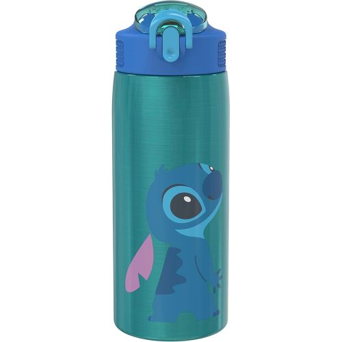 Zak Designs Disney Lilo and Stitch Water Bottle for Travel and At Home, 19 oz Vacuum Insulated Stainless Steel with Locking Spout Cover, Built-In Carrying Loop, Leak-Proof Design (Stitch)